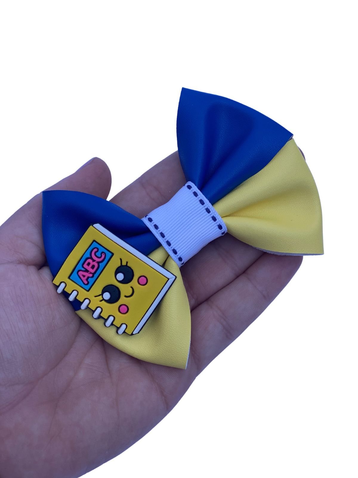 Kit escolar laço duplo Azul royal c/ amarelo ( M )