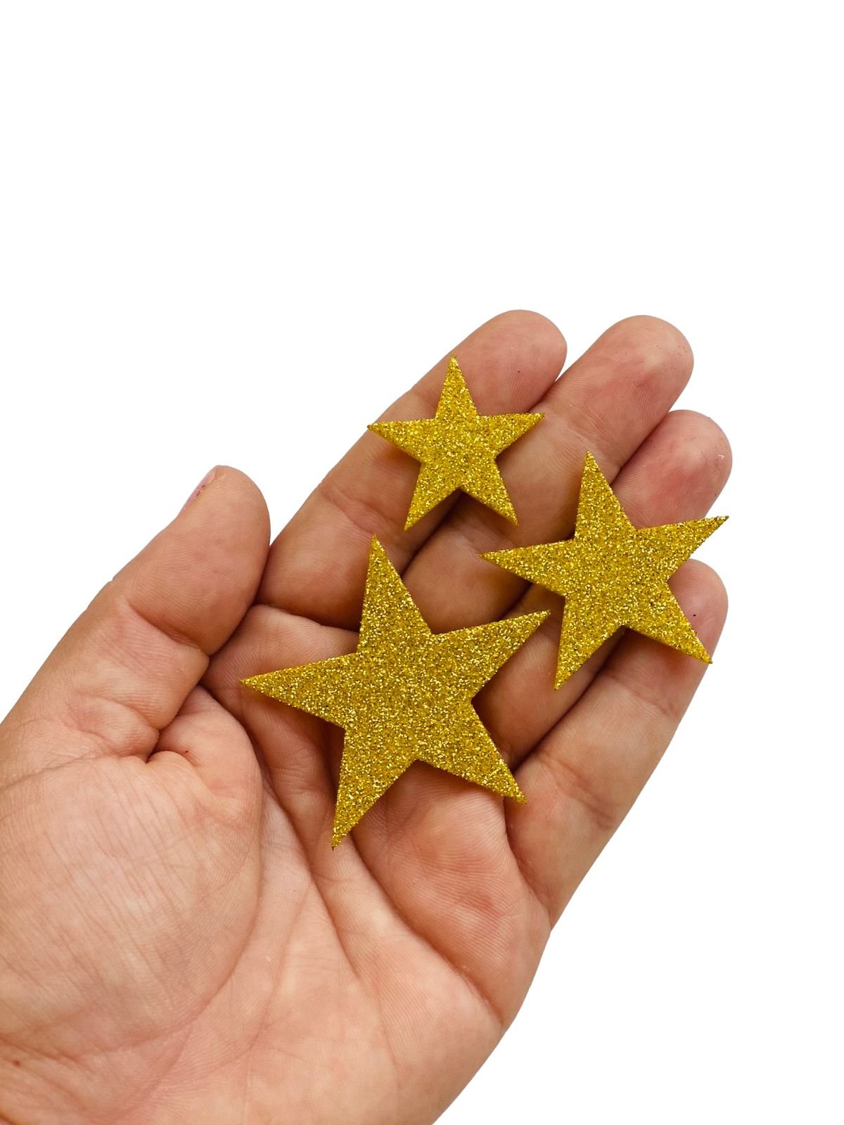 Aplique de eva Estrelas c/ gliter dourado (3 und)