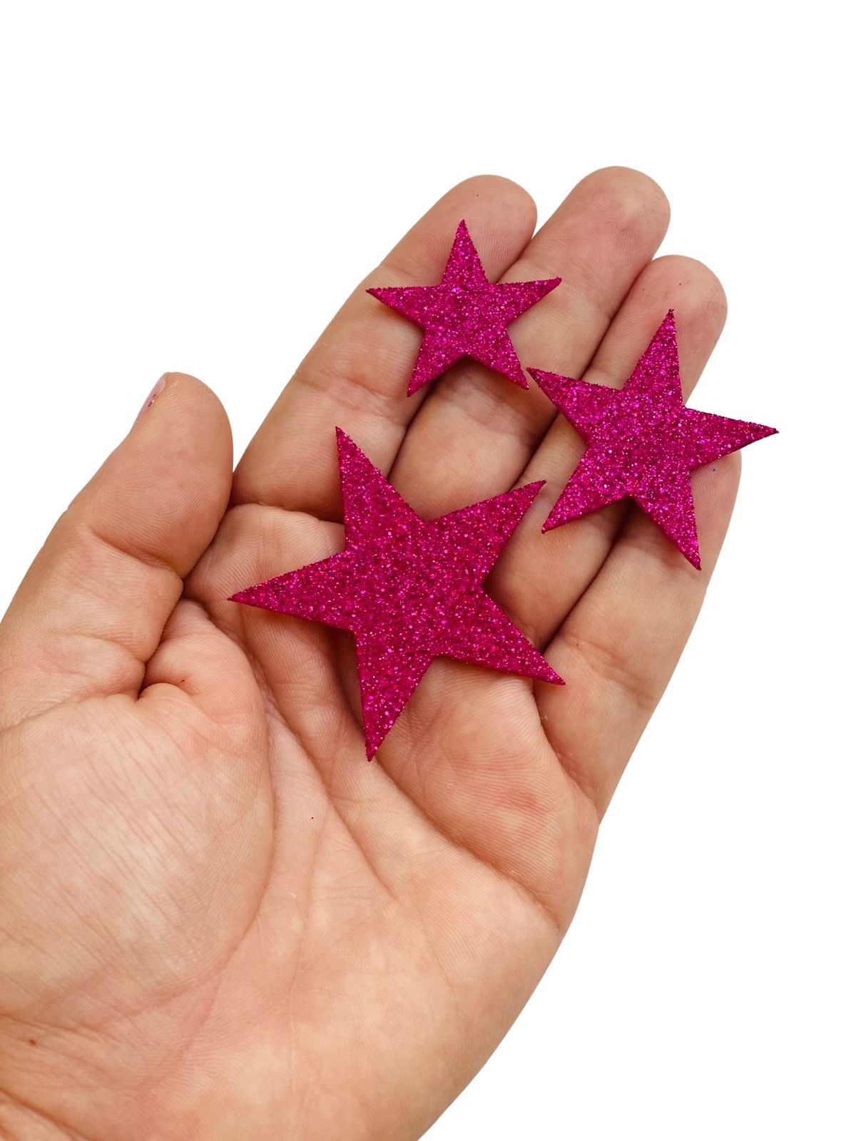 Aplique de eva Estrelas c/ gliter rosa (3 und)