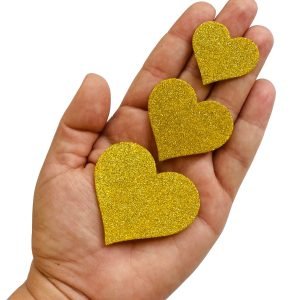 Aplique de eva Coração c/ gliter dourado(3 und) - Imagem 1