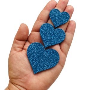 Aplique de eva Coração c/ gliter azul (3 und) - Imagem 1