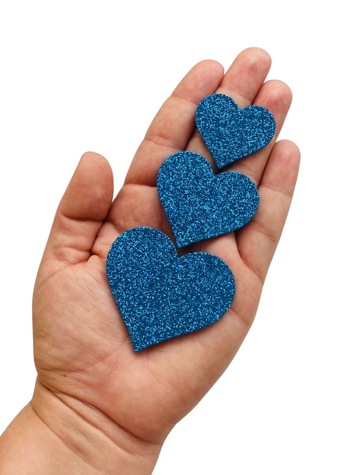 Aplique de eva Coração c/ gliter azul (3 und)