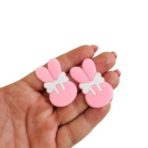 Aplique emborrachado Coelho c/ laço rosa/branco - Imagem 2