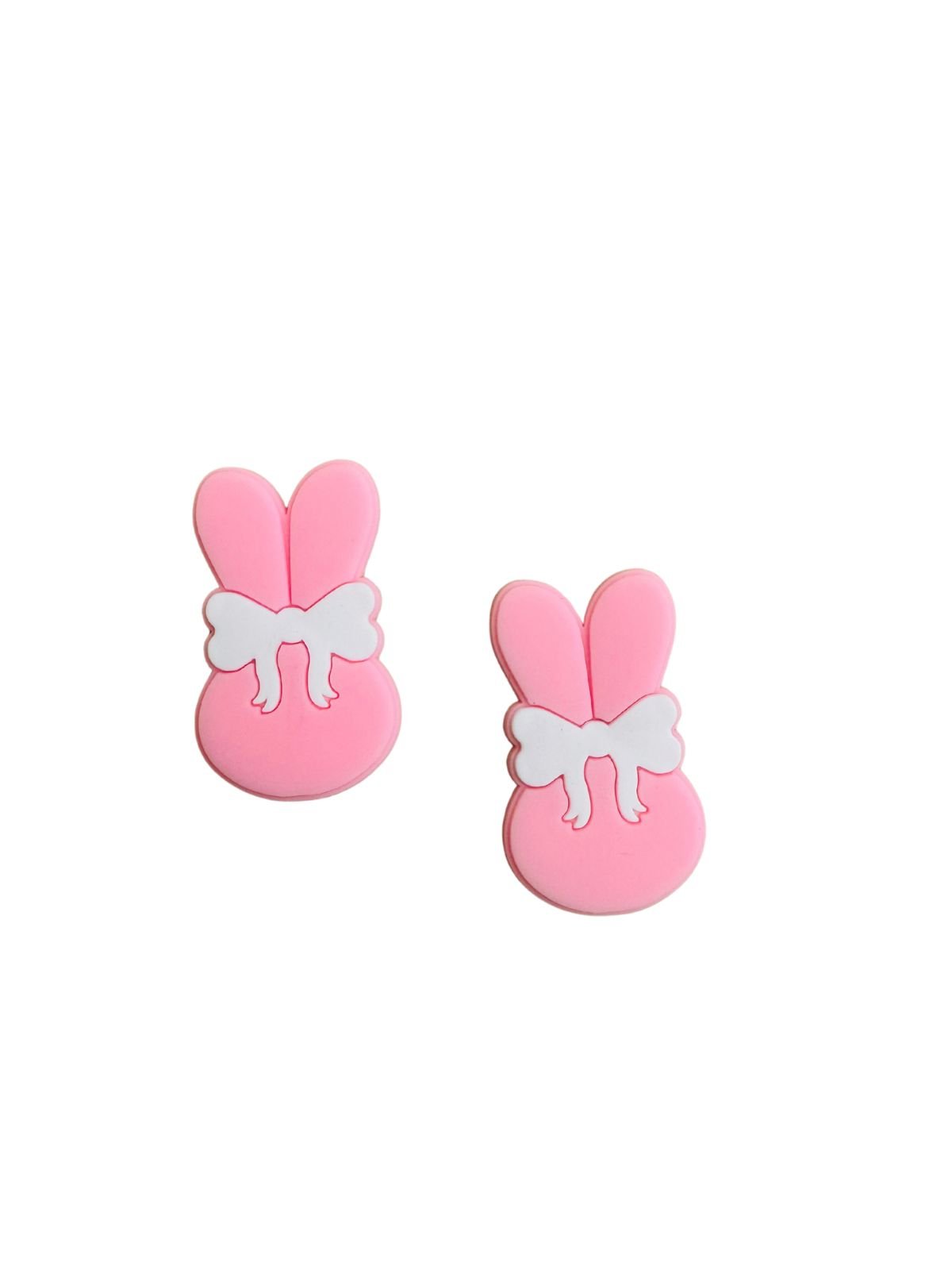 Aplique emborrachado Coelho c/ laço rosa/branco