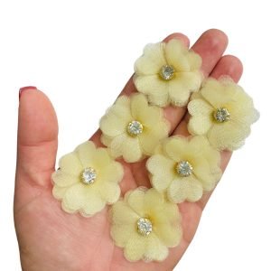 Flor de organza Amarelo bebê 3,5cm. - Imagem 1