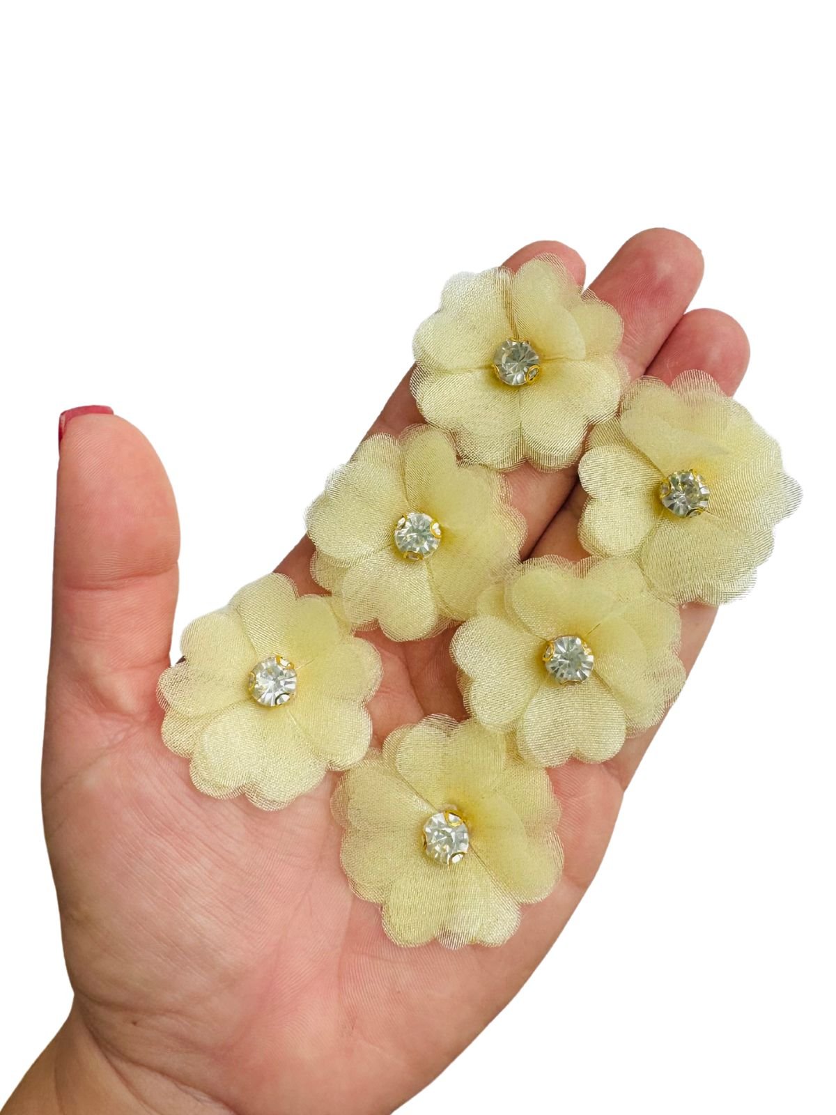 Flor de organza Amarelo bebê 3,5cm.
