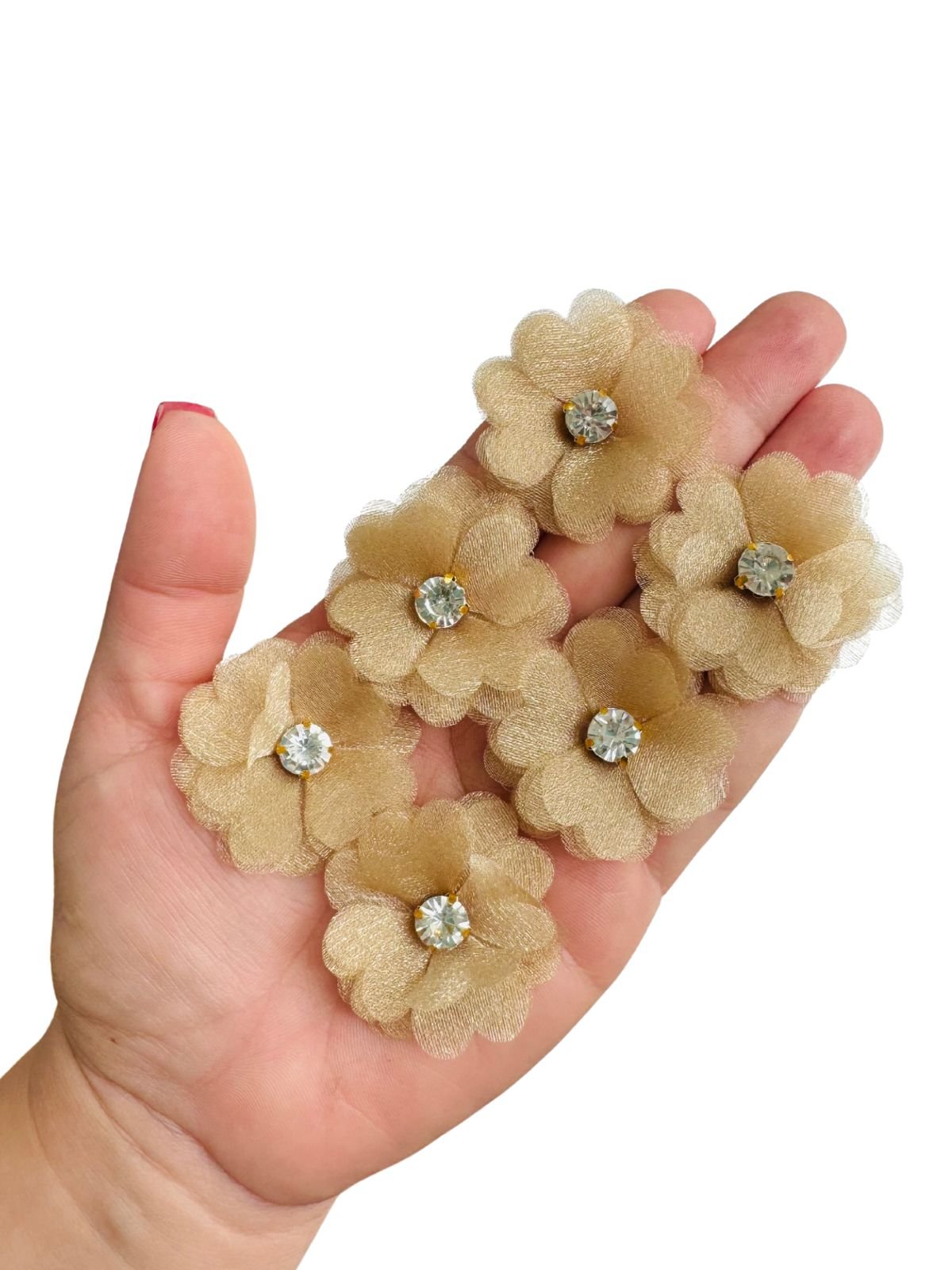 Flor de organza Dourado 3,5cm.