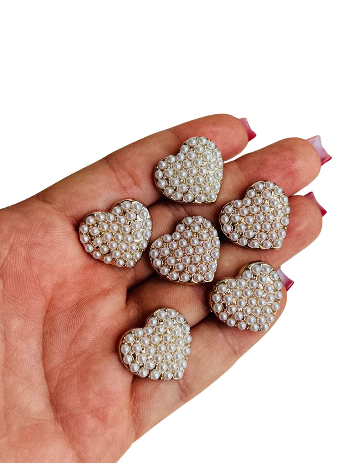 Botão de plástico coração c/ pérolas 22mm
