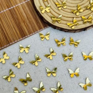 Mini borboleta de lonita dourada espelhada 1.8cm. (10 und) - Imagem 1