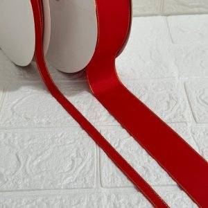 Fita Yama de gorgurão vermelho com borda dourada - Imagem 1