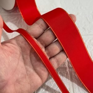 Fita Yama de gorgurão vermelho com borda dourada - Imagem 2
