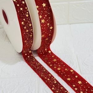 Fita de veludo com lurex e estrelas / Vermelho - Imagem 1