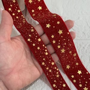 Fita de veludo com lurex e estrelas / Vermelho - Imagem 2