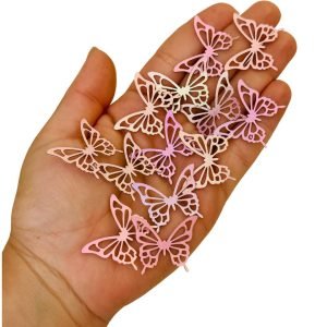 Aplique Borboleta de lonita vazada rosa holográfica 3x2,5cm. (2 und) - Imagem 1