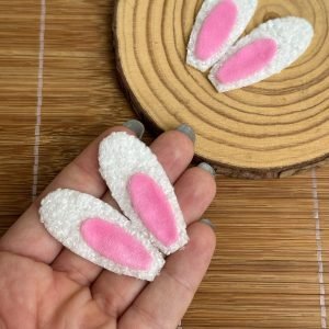 Aplique orelha de coelho 5cm branco com rosa (1 par) - Imagem 1