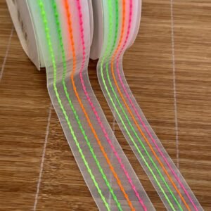 Fita de organza com pompom neon 22mm e 38mm - Imagem 1