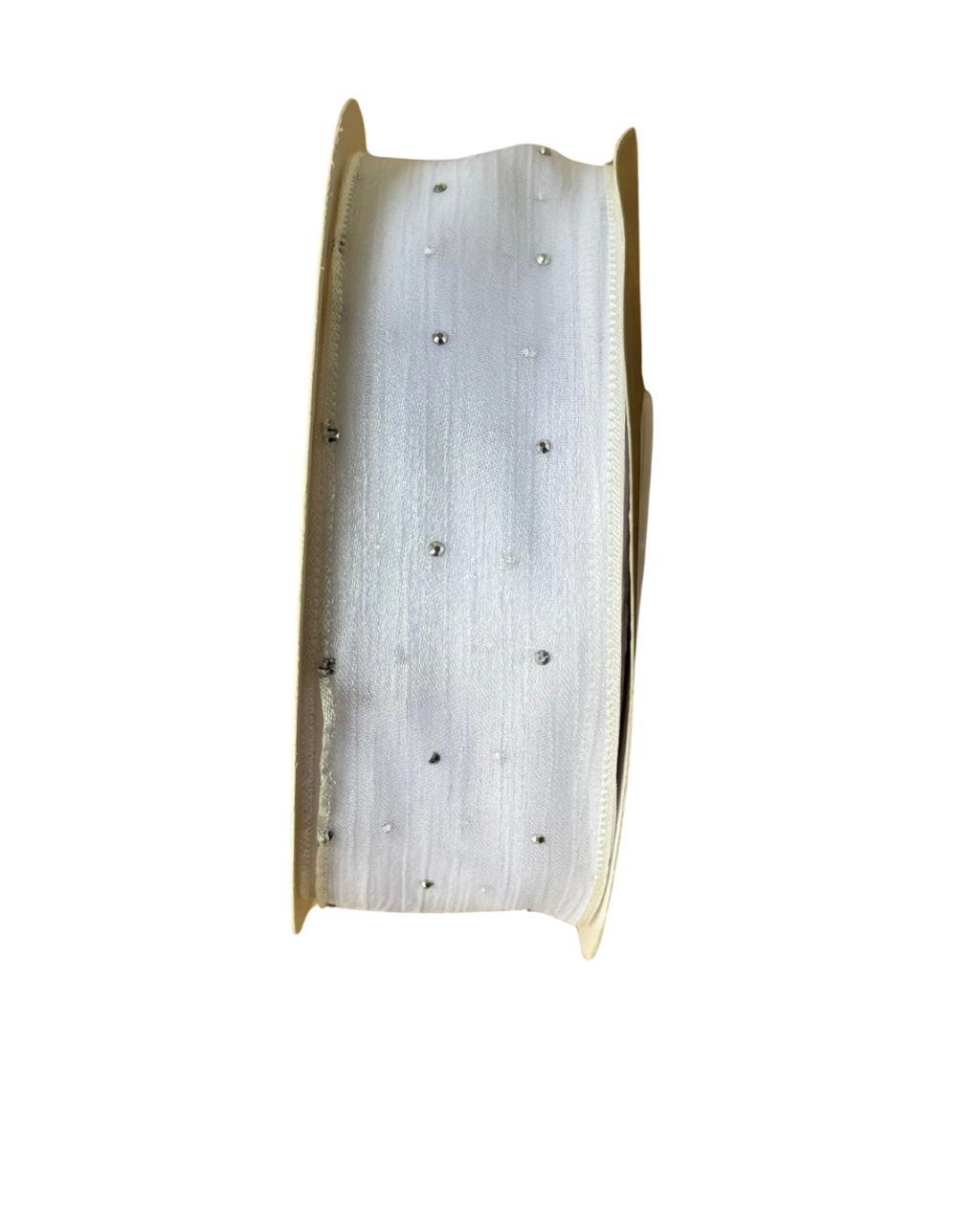 Fita organza com ponto de luz Branco 38mm