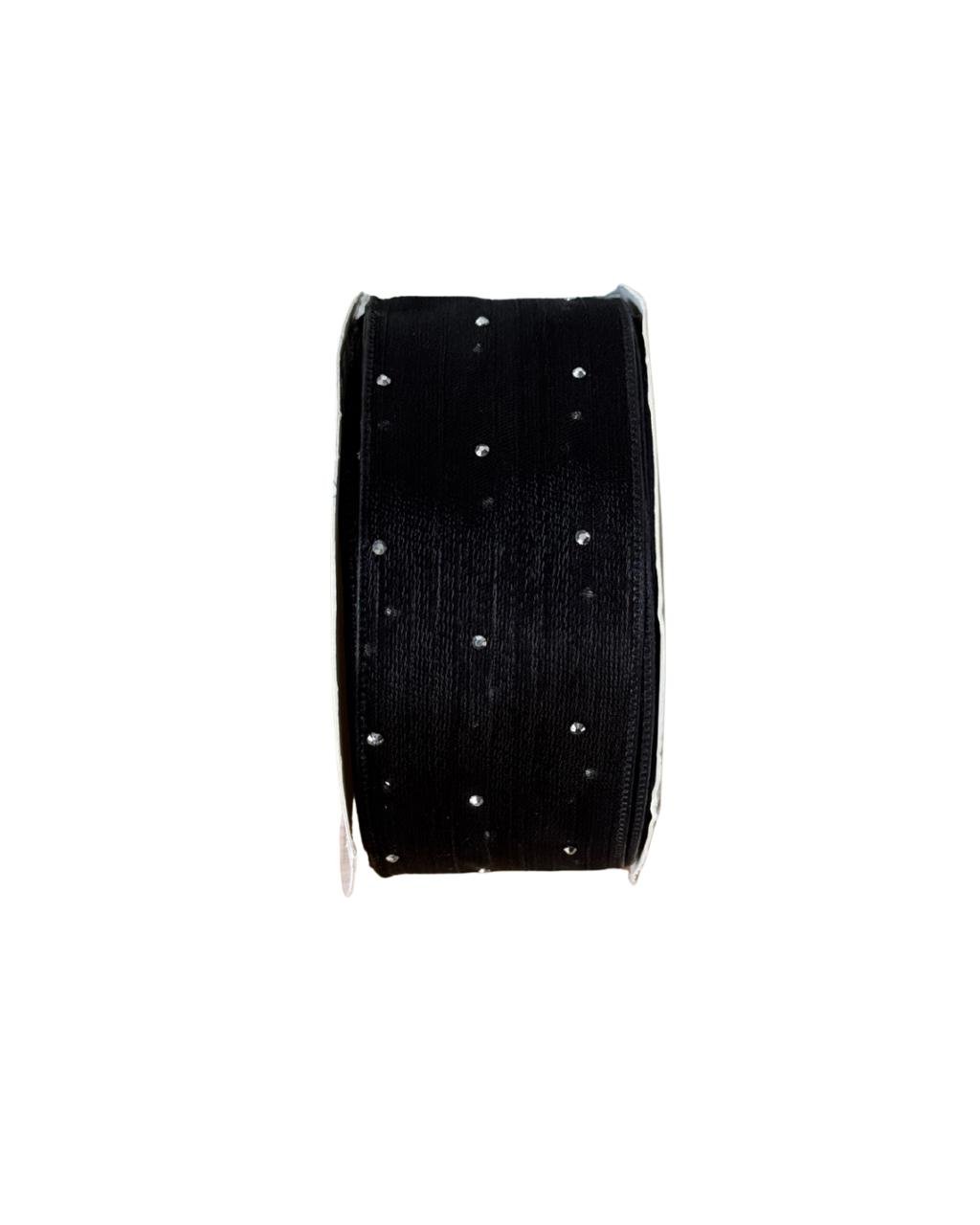 Fita organza com ponto de luz Preto 38mm