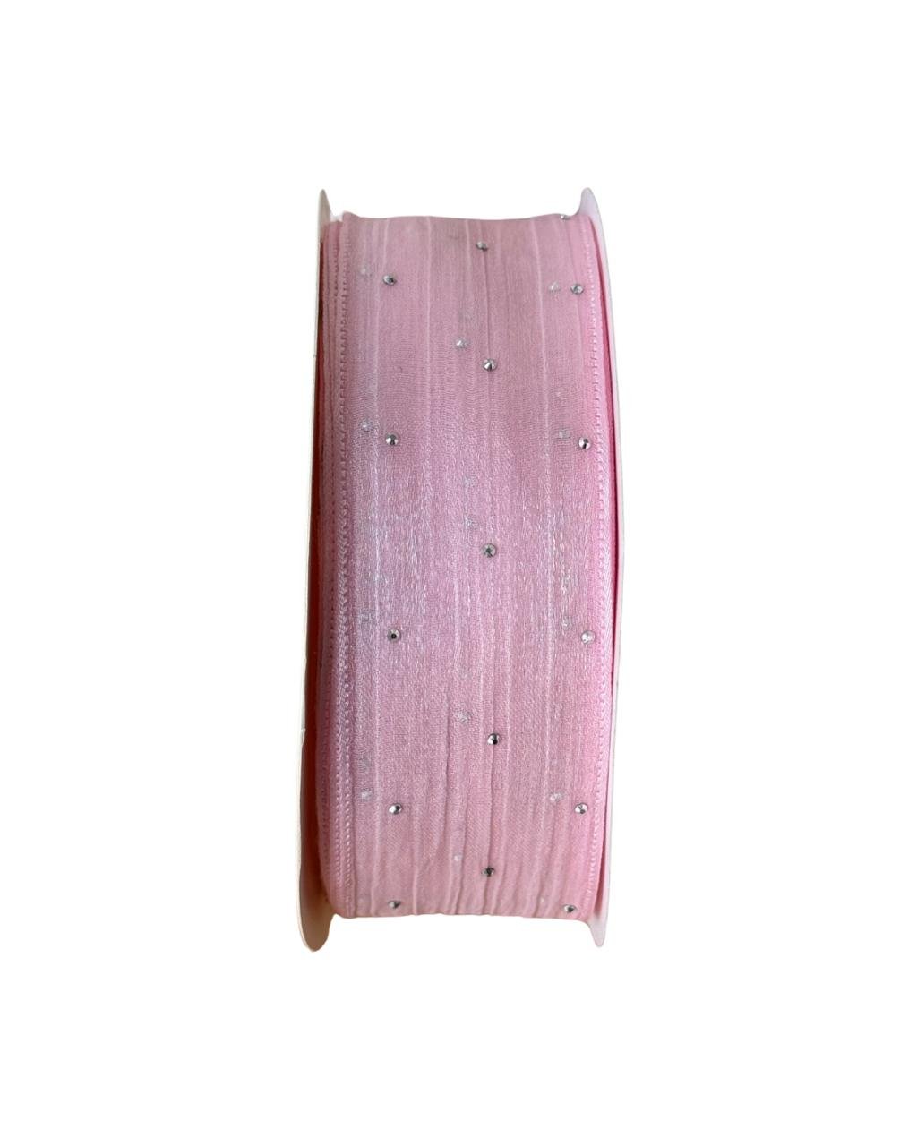 Fita organza com ponto de luz Rosa bebê 38mm