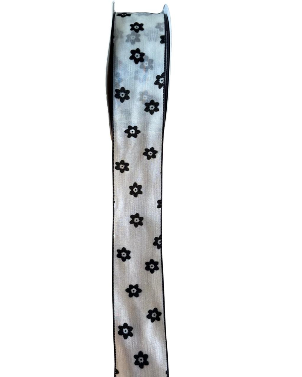 Fita de organza acetinada com detalhes Flor 38mm