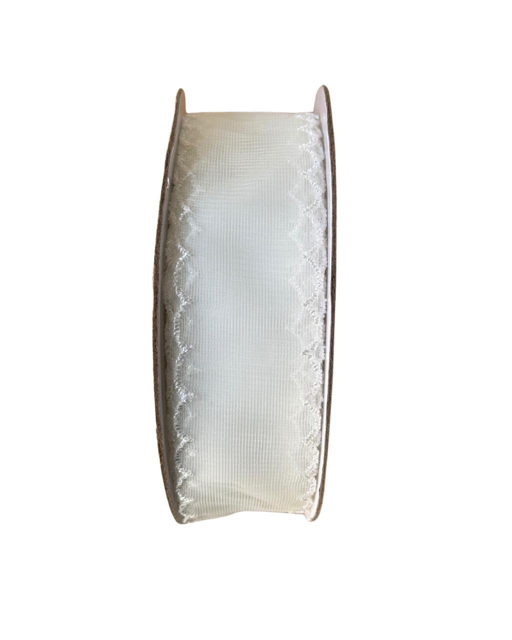 Fita organza com borda ondulada Branca 38mm