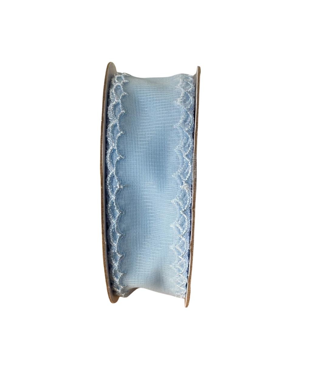 Fita organza com borda ondulada Azul bebê 38mm
