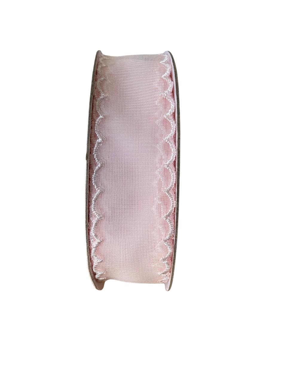 Fita organza com borda ondulada Rosa bebê 38mm