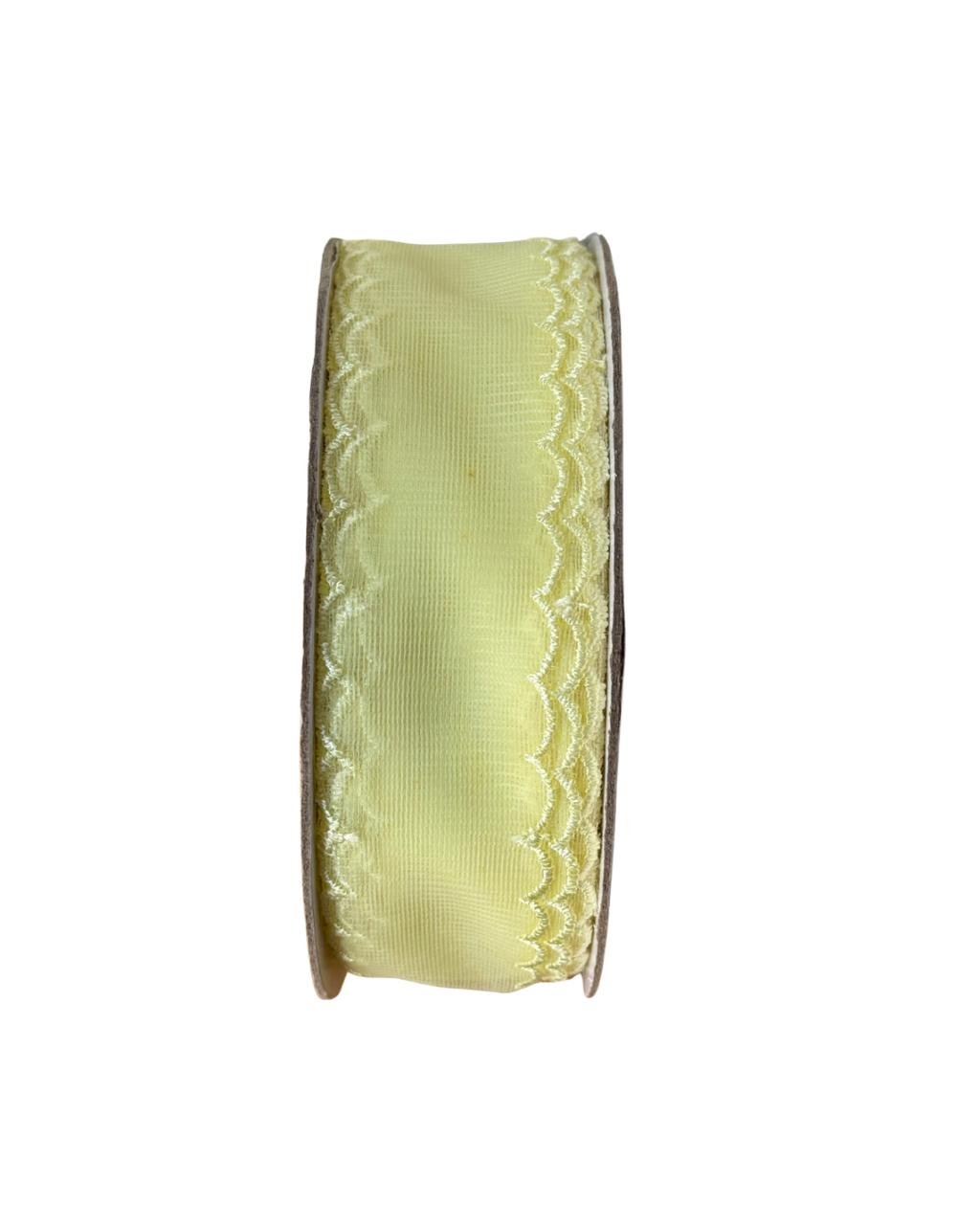 Fita organza com borda ondulada Amarelo bebê 38mm