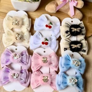 Kit para montagem par de lacinhos cotelê com organza - Imagem 1