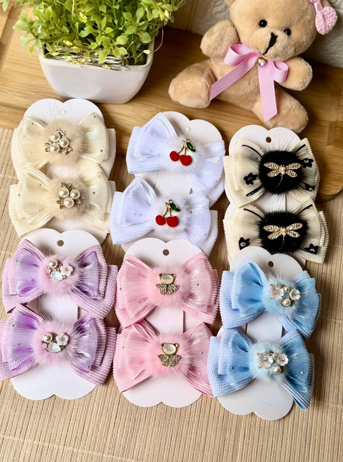 Kit para montagem par de lacinhos cotelê com organza