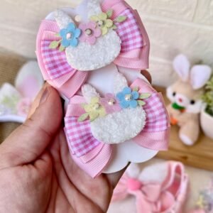 Kit para montagem par de laço coelhinha floral - Imagem 1