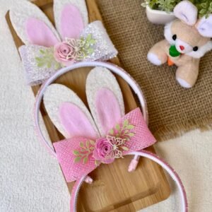 Kit p/montagem tiara de coelho com laço estruturado de gliter - Imagem 1