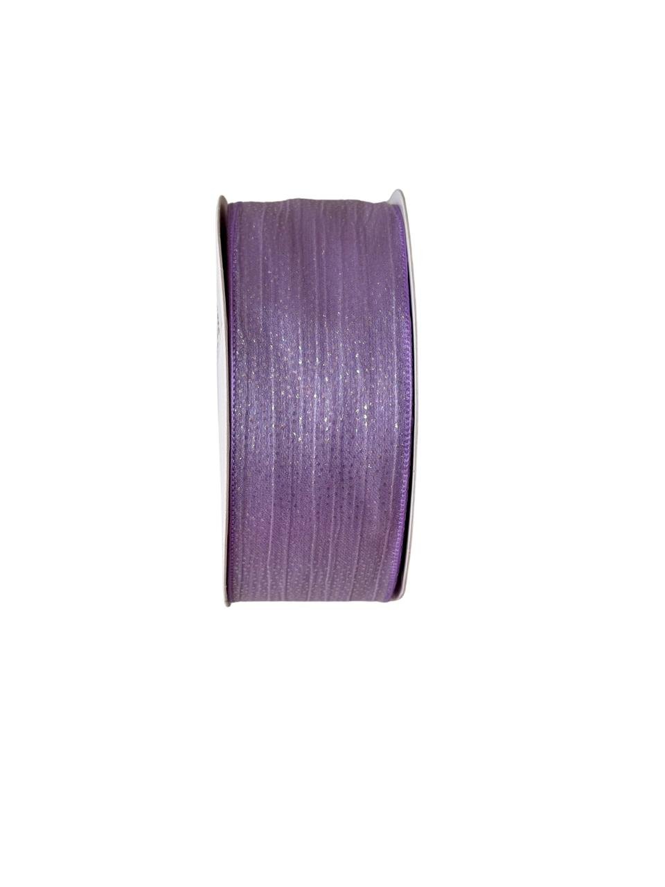 Fita organza com brilho furta-cor lilás 38mm