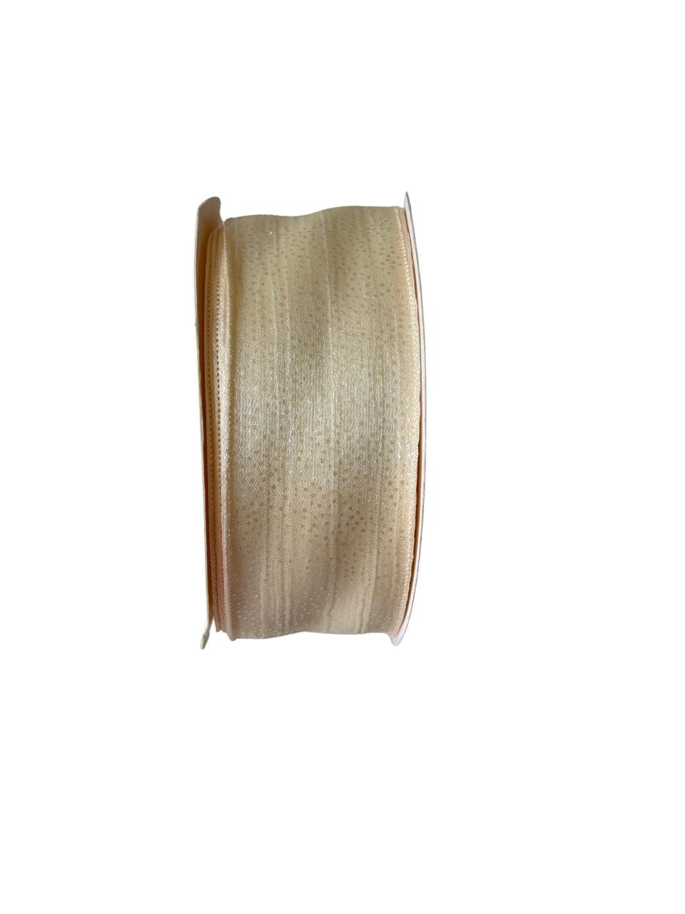 Fita organza com brilho furta-cor marfim 38mm