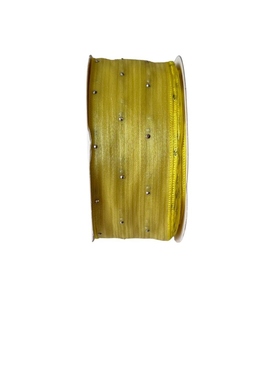 Fita organza com ponto de luz Amarelo sol 38mm