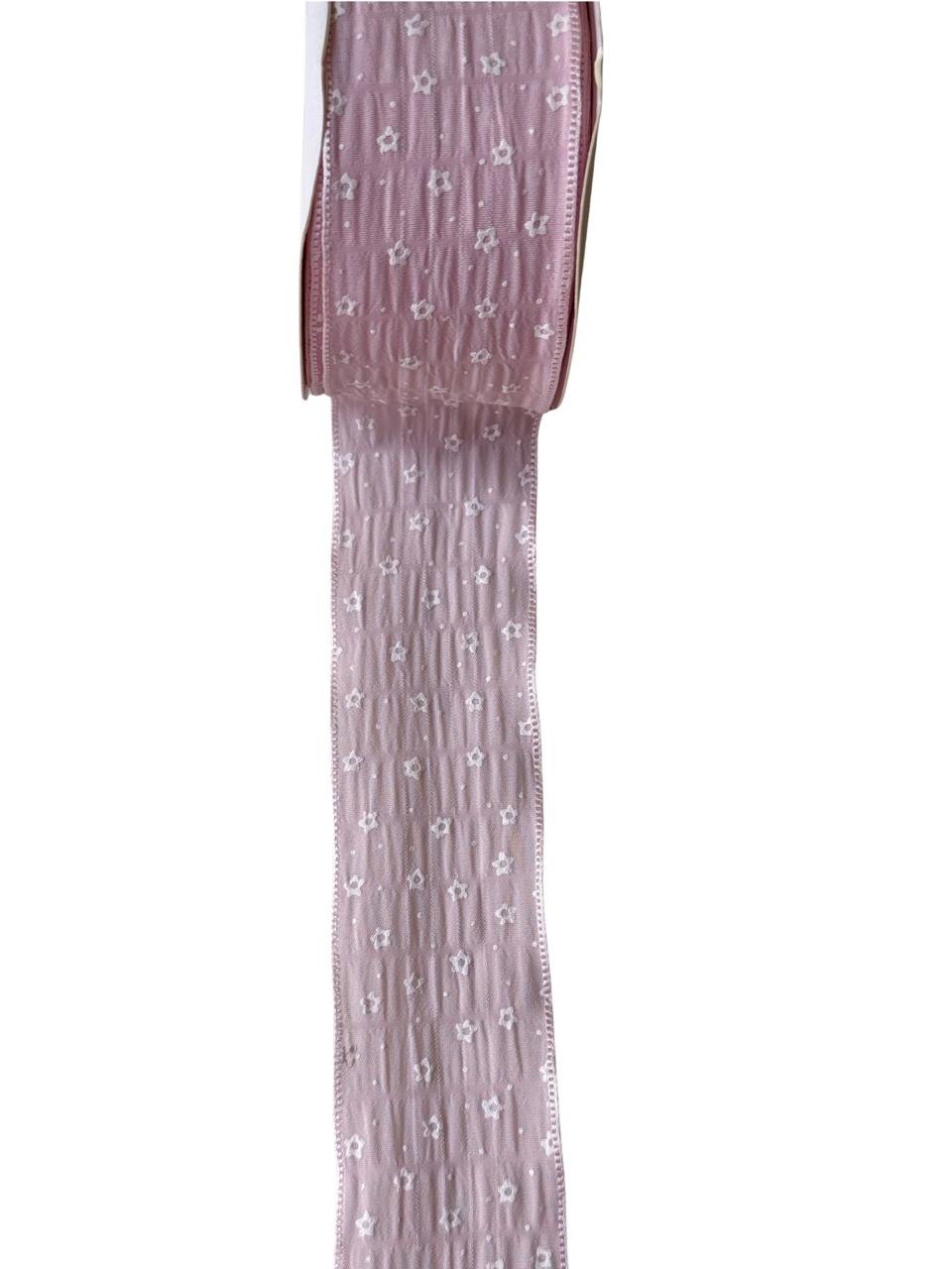 Fita de seda rosa com branco - florzinhas (38mm)