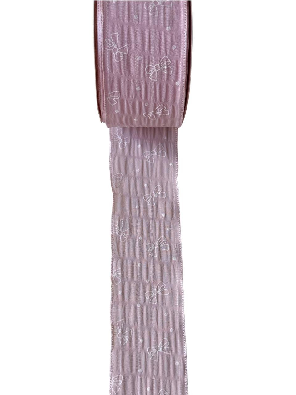 Fita de seda rosa com branco - lacinhos (38mm)