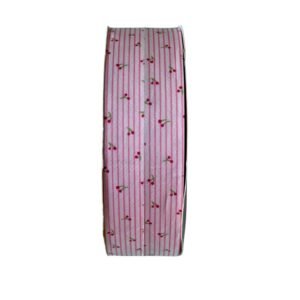 Fita tecido estampa cereja rosa bebê 38mm - Imagem 1