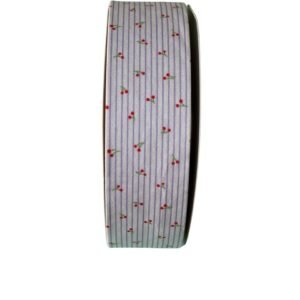 Fita tecido estampa cereja lilás 38mm - Imagem 1