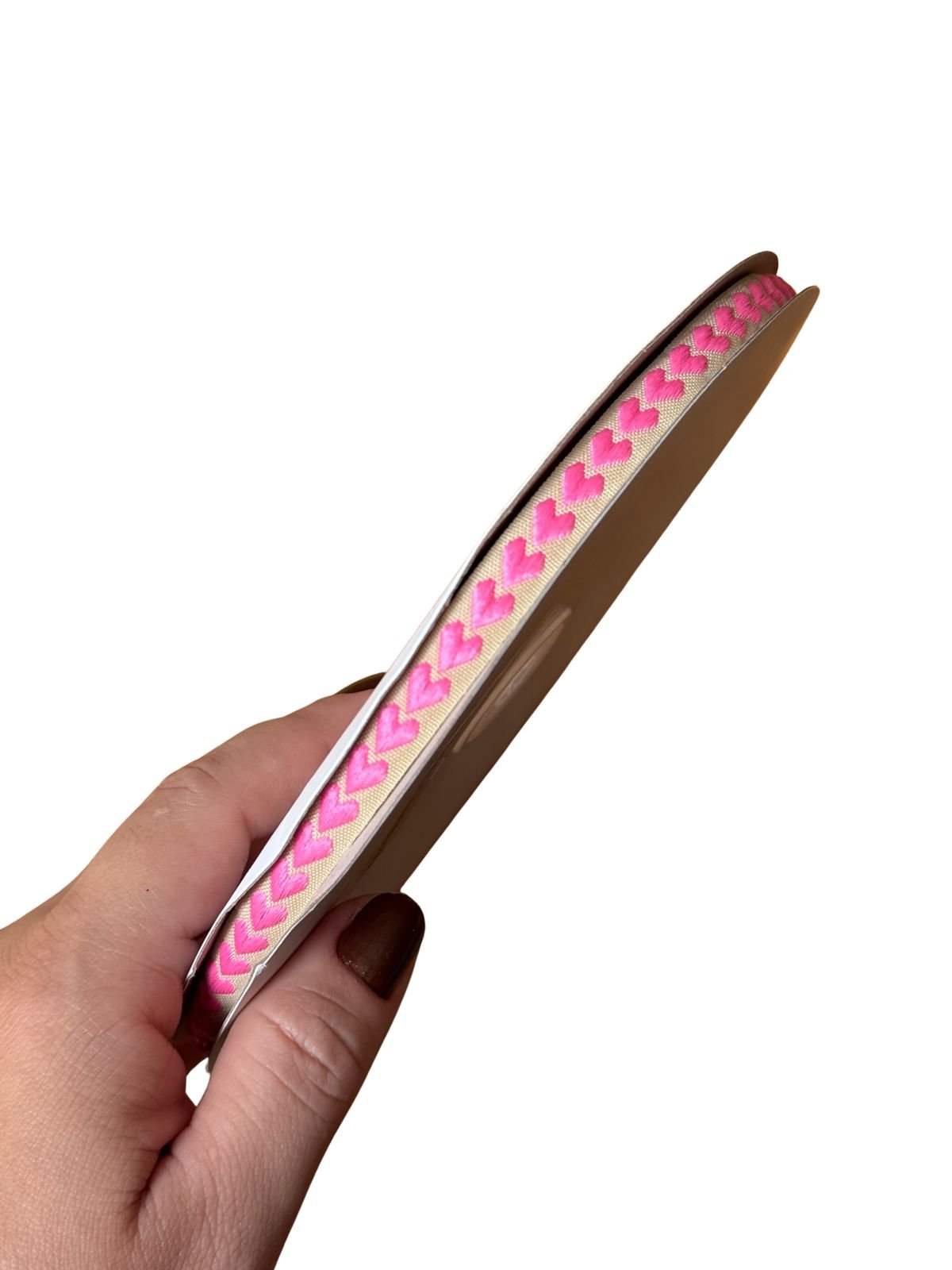 Fita coração bordado rosa médio 10mm
