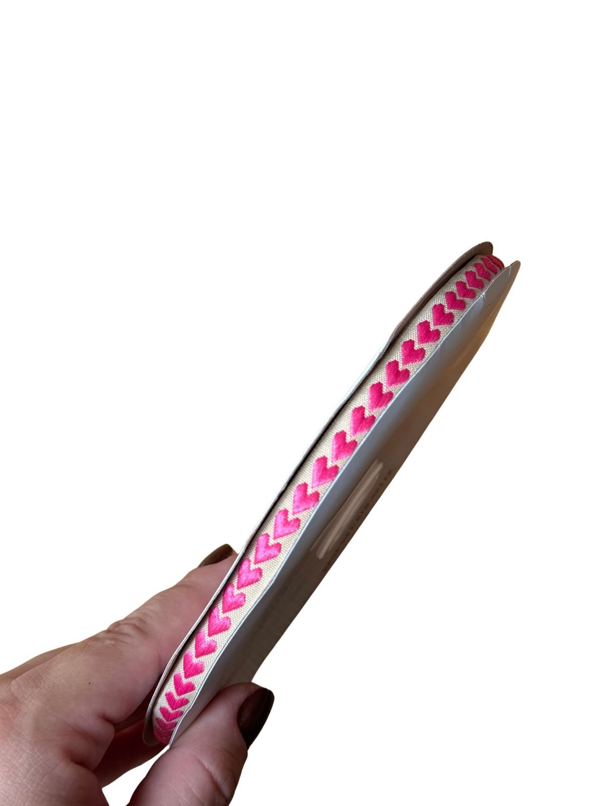 Fita coração bordado rosa pink 10mm