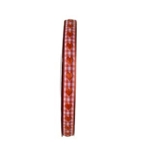 Fita xadrez coração bordado laranja 10mm - Imagem 1