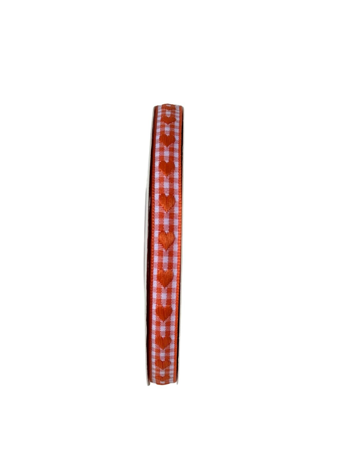 Fita xadrez coração bordado laranja 10mm