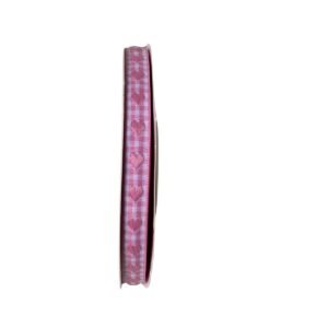 Fita xadrez coração bordado rosa bebê 10mm - Imagem 1