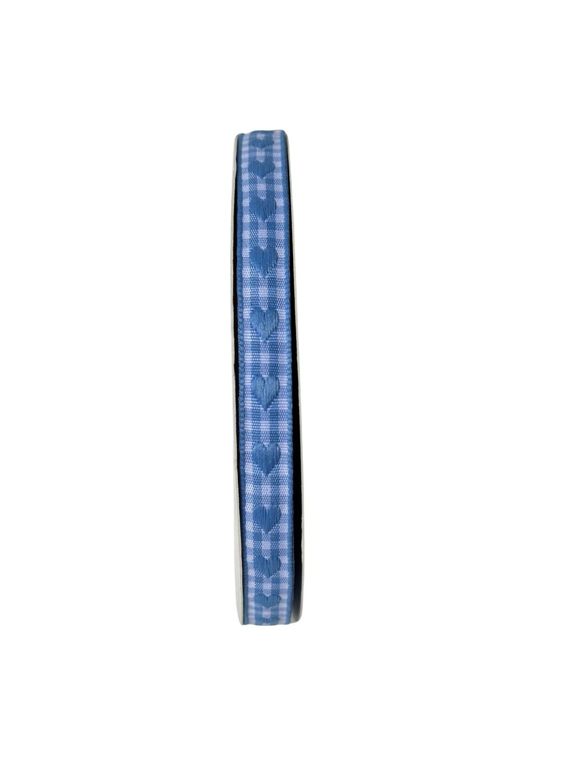 Fita xadrez coração bordado azul bebê 10mm