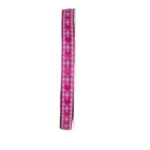 Fita xadrez coração bordado rosa pink 10mm - Imagem 1