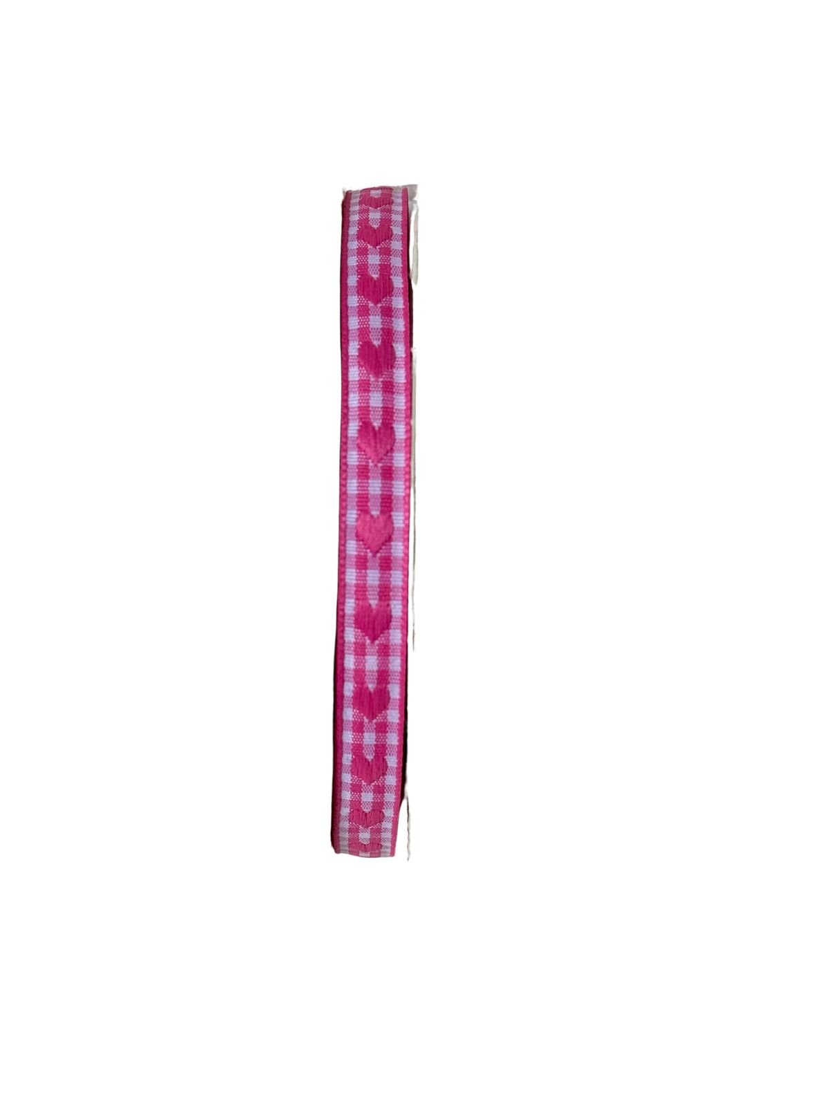Fita xadrez coração bordado rosa pink 10mm
