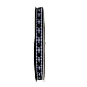 Fita xadrez coração bordado preto 10mm - Imagem 1