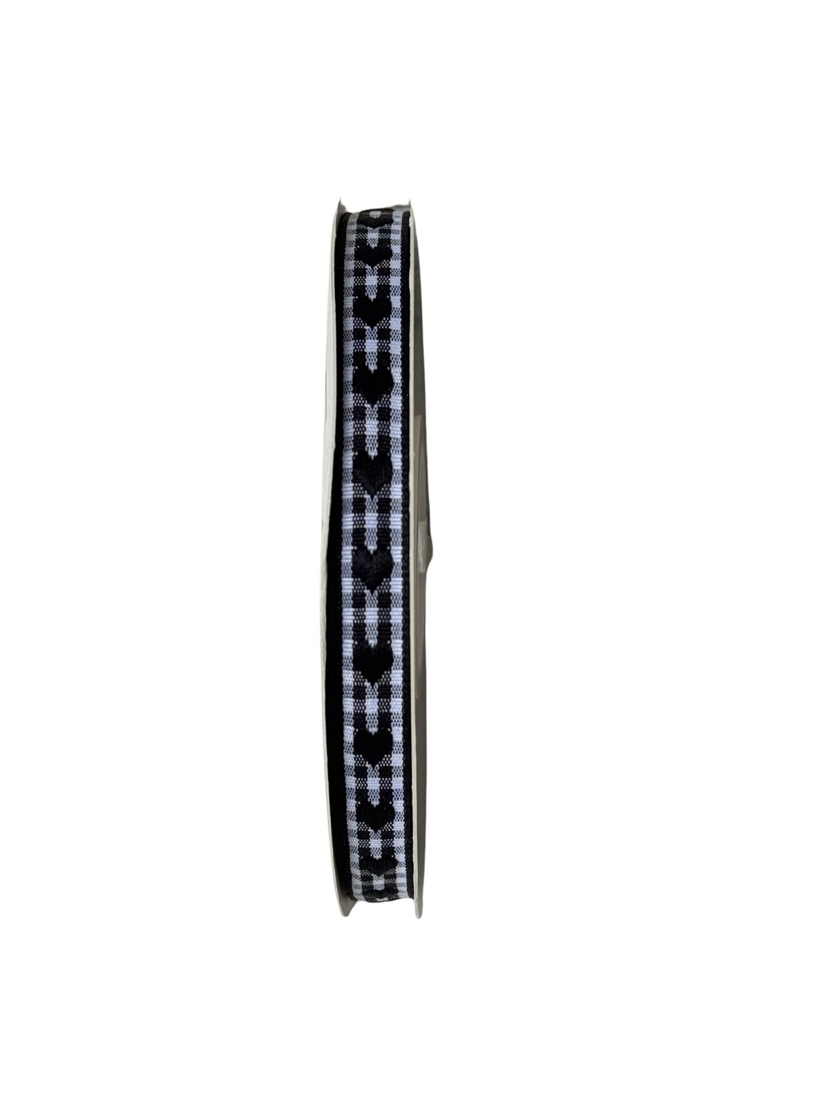 Fita xadrez coração bordado preto 10mm