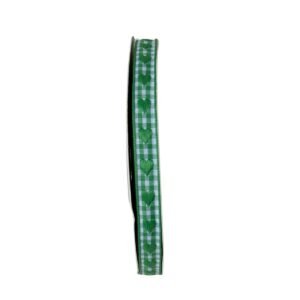 Fita xadrez coração bordado verde 10mm - Imagem 1
